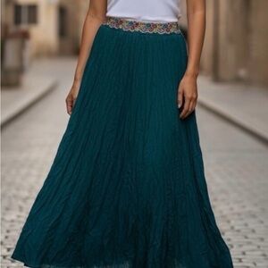 Teal Maxi Skirt with Embroidered Waistband